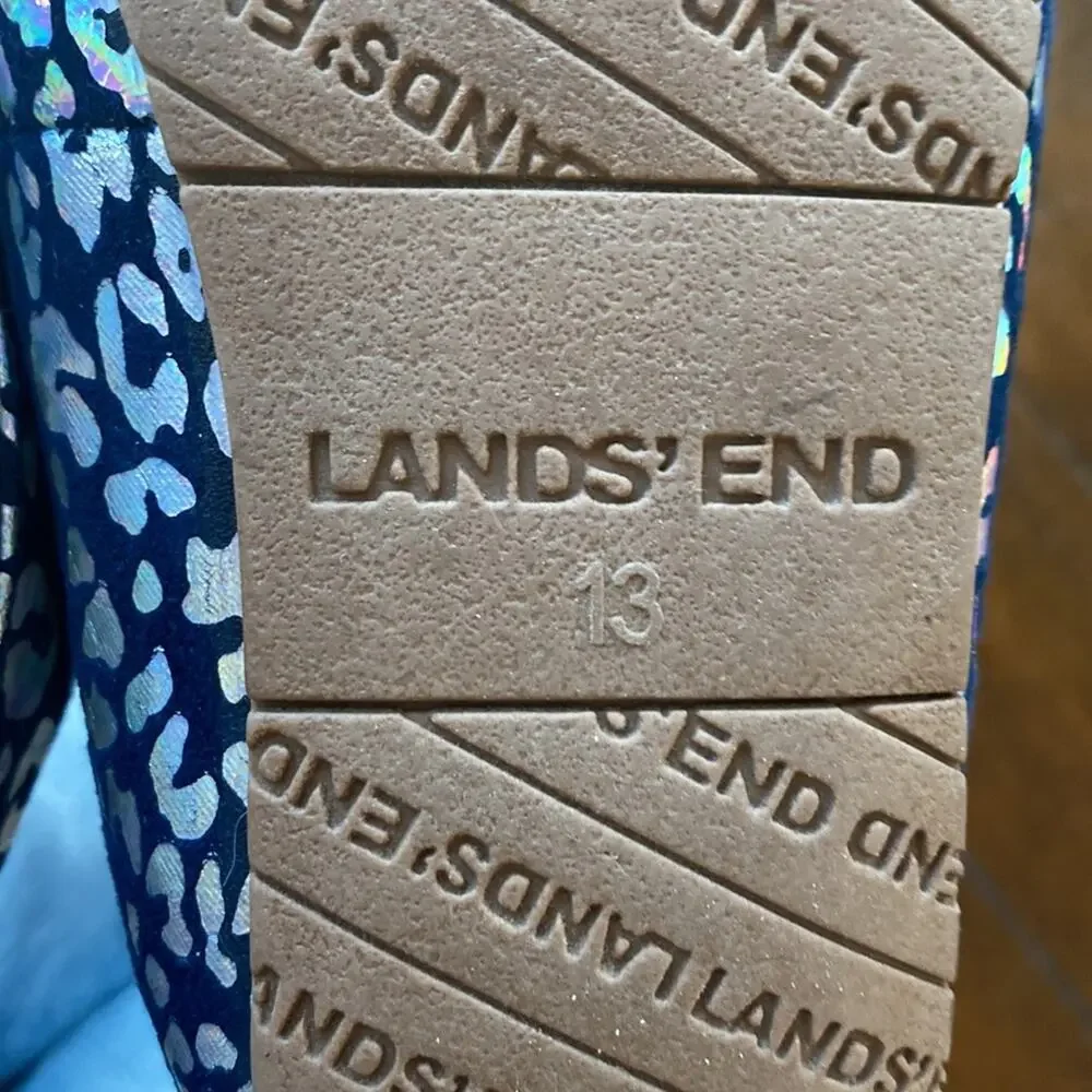 Lands' End rainbow holographic faux Sherpa lined slippers size 13 blue silver